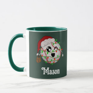 Weihnachtslichter Baseball mit Namen personalisier Tasse