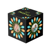 Weihnachtslichter Circle Orange und Blue Foto Cube Würfel (Rückseite Schrägansicht)