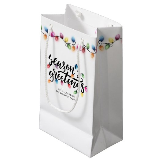 Weihnachtslichter Frohe Festtage Name Kleine Geschenktüte (Vorderseite Schrägansicht)