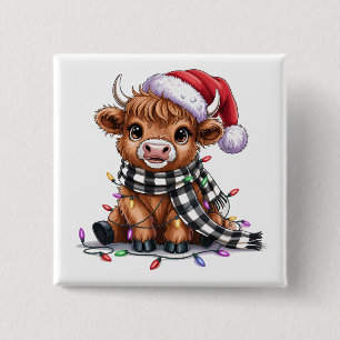 Weihnachtslichter Highland-Kuh Santa-Hut Button