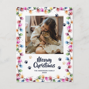 Weihnachtslichter Katzenpfoten Blau Foto Meowy Postkarte