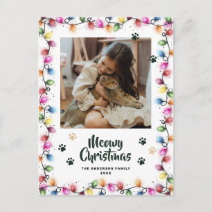 Weihnachtslichter Katzenpfoten Grün Foto Meowy Postkarte
