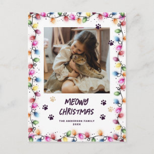 Weihnachtslichter Katzenpfoten Lila Foto Meowy Postkarte