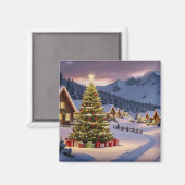 Weihnachtslichter Landschaft mit Schnee Magnet (Vorderseite/Rückseite)