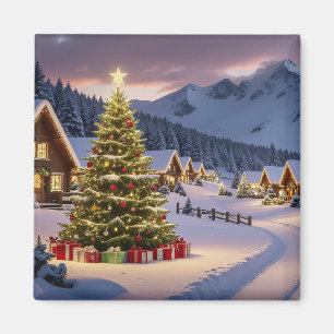 Weihnachtslichter Landschaft mit Schnee Magnet