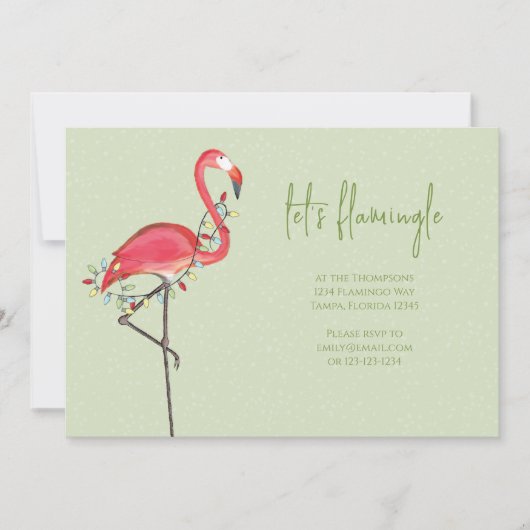 Weihnachtslichter Rosa Flamingo QR Code Einladung (Vorderseite)