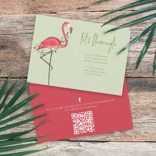 Weihnachtslichter Rosa Flamingo QR Code Einladung