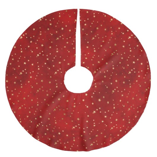 Weihnachtslichter Rotgoldsterne-Muster Polyester Weihnachtsbaumdecke (Vorderseite)