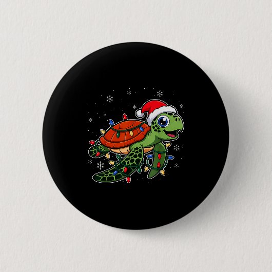 Weihnachtslichter Schildkröte mit Weihnachtshut - Button (Vorderseite)