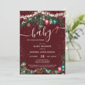 Weihnachtslichter Schneekiefer Babydusche Einladung (Stehend Vorderseite)