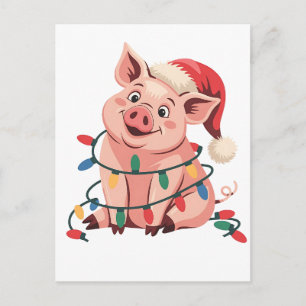 Weihnachtslichter Schwein mit Xmas Hut - Schwein L Feiertagspostkarte