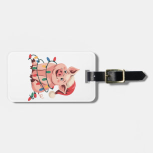 Weihnachtslichter Schwein mit Xmas Hut - Schwein L Gepäckanhänger