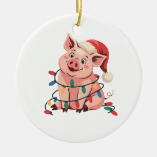 Weihnachtslichter Schwein mit Xmas Hut - Schwein L Keramik Ornament