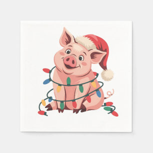 Weihnachtslichter Schwein mit Xmas Hut - Schwein L Serviette