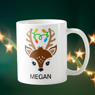 Weihnachtslichterkette Geweih Rentier Gesicht Kaffeetasse