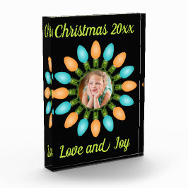 Weihnachtslichtkreis in Orange und Blau Fotoblock