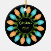 Weihnachtslichtkreis in Orange und Blau Keramik Ornament (Vorne)