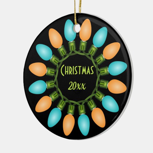 Weihnachtslichtkreis in Orange und Blau Keramik Ornament (Links)