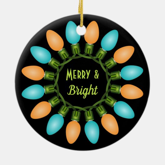 Weihnachtslichtkreis in Orange und Blau Keramik Ornament (Hinten)