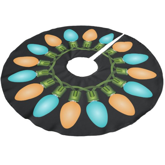 Weihnachtslichtkreis in Orange und Blau Polyester Weihnachtsbaumdecke (Schrägansicht)