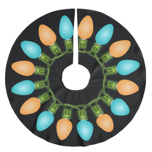 Weihnachtslichtkreis in Orange und Blau Polyester Weihnachtsbaumdecke (Vorderseite)