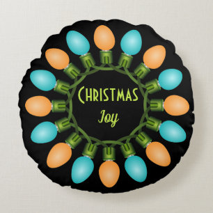Weihnachtslichtkreis in Orange und Blau Rundes Kissen