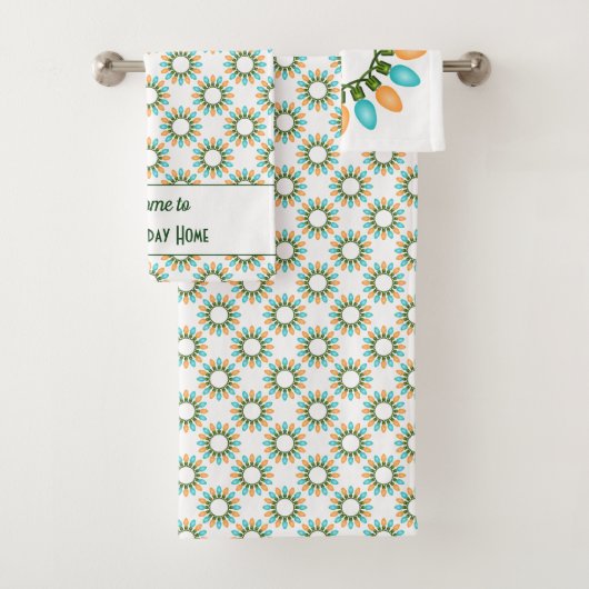 Weihnachtslichtkreise Muster Orange und Blau Badhandtuch Set (Insitu)