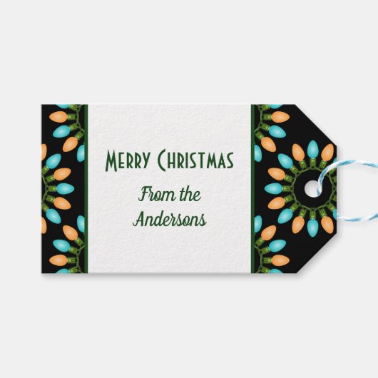 Weihnachtslichtkreise Muster Orange und Blau Geschenkanhänger (Vorderseite (Horizontal))