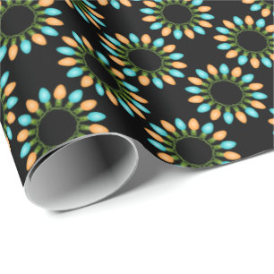 Weihnachtslichtkreise Muster Orange und Blau Geschenkpapier
