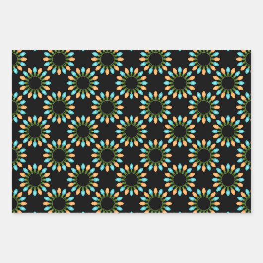 Weihnachtslichtkreise Muster Orange und Blau Geschenkpapier Set (Vorderseite 2)