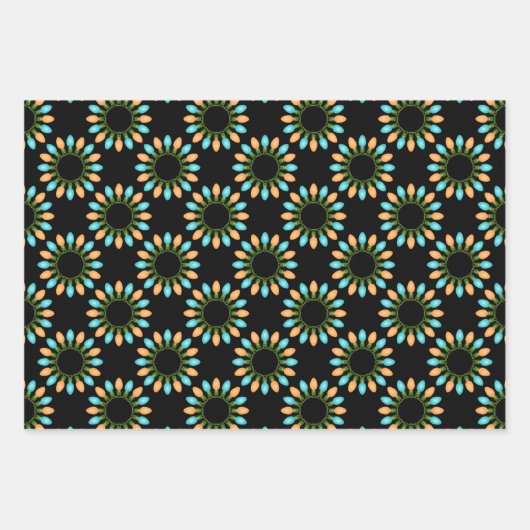 Weihnachtslichtkreise Muster Orange und Blau Geschenkpapier Set (Vorderseite)