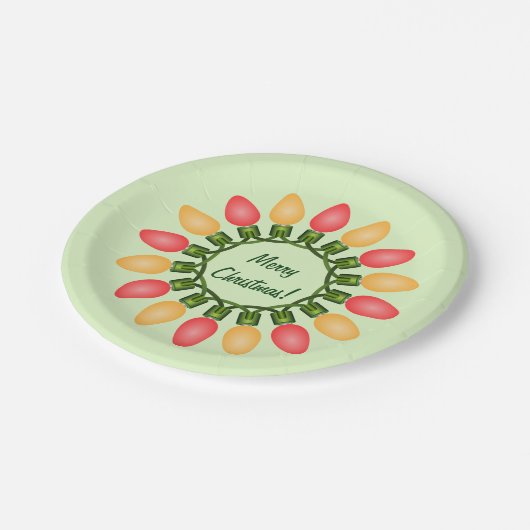 Weihnachtslichtzirkel in Rot und Orange Pappteller (Schrägansicht)