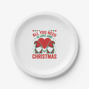 Weihnachtsliebe Herz Santa Gnom Design Pappteller