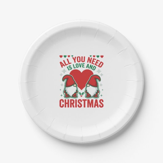 Weihnachtsliebe Herz Santa Gnom Design Pappteller (Vorderseite)