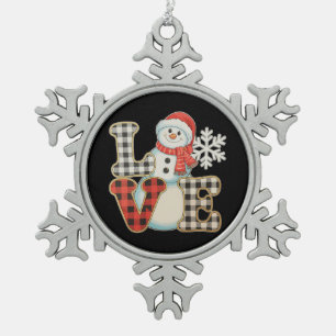 Weihnachtsliebe Süßer Schneemann Buffalo Kariert W Schneeflocken Zinn-Ornament