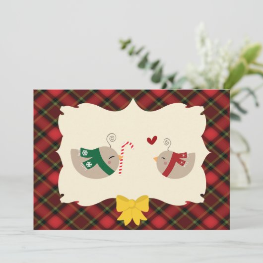 Weihnachtsliebevögel Feiertagskarte (Stehend Vorderseite)