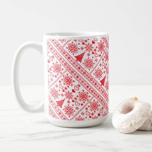 Weihnachtsliebhaber Kreuzmuster-Stichproben-Design Kaffeetasse (Mit Donut)