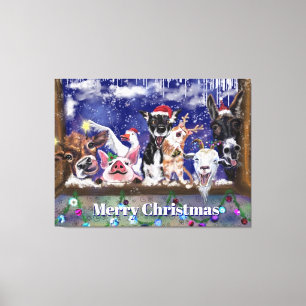 Weihnachtslied - Animal Party - Frohe Weihnachten Leinwanddruck