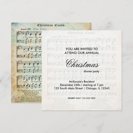 Weihnachtslied Einladung (Vorne/Hinten)