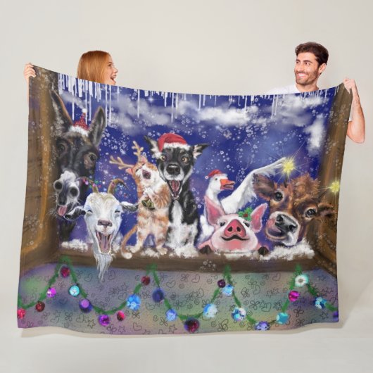 Weihnachtslied - Happy Animal Party Funny Painting Fleecedecke (Beispiel)