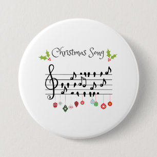 Weihnachtslied Noten Vögel und Stechpalme Button