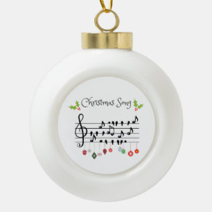 Weihnachtslied Noten Vögel und Stechpalme Keramik Kugel-Ornament