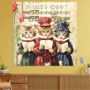 Weihnachtslied singende Katzen Leinwanddruck