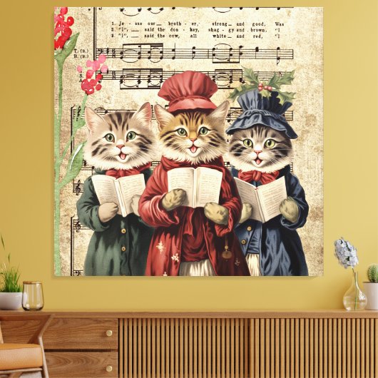 Weihnachtslied singende Katzen Leinwanddruck (Insitu (Wohnzimmer))