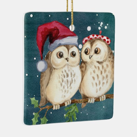 Weihnachtslieder auf Zweig nachts Keramikornament (Rechts)