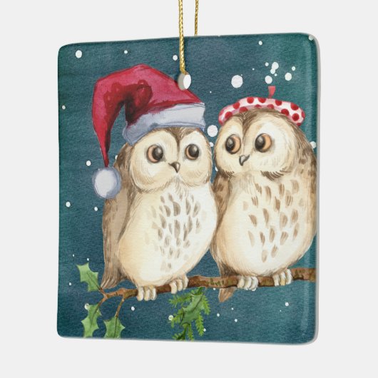 Weihnachtslieder auf Zweig nachts Keramikornament (Links)