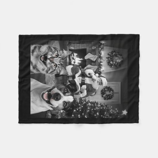 Weihnachtslieder Hund Selfie mit dem Weihnachtskla Fleecedecke (Vorderseite (Horizontal))