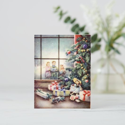 Weihnachtslieder im Fenster Feiertagspostkarte (Stehend Vorderseite)