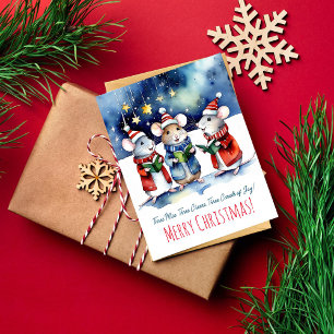 Weihnachtslieder Mäuse singen Wasserfarbe süß Postkarte