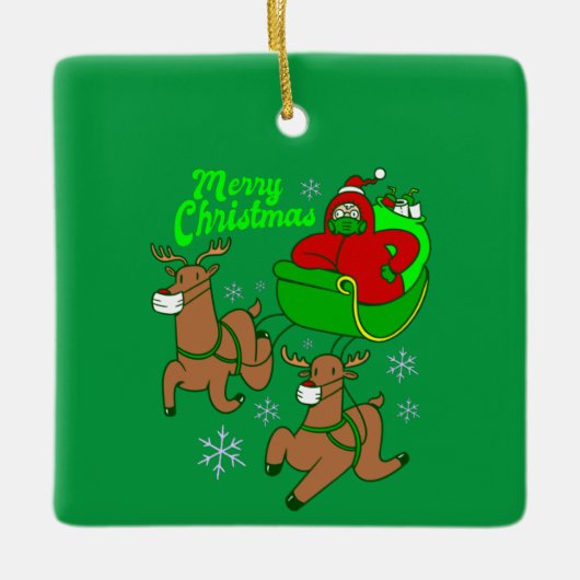 Weihnachtslieder mit Maske und RentierSchlitten Keramikornament (Vorderseite)